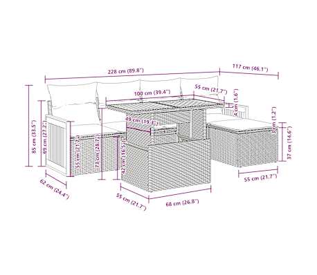 Black Poly Rattan 6 Piece Garden Sofa Set