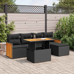 Black Poly Rattan 6 Piece Garden Sofa Set