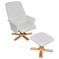 White Leather TV Armchair with Foot Stool