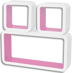 3 White & Pink Floating Wall Display Shelves