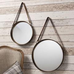 Set of 2 Round Metal Vintage Wall Hanging Mirrors - 30cm & 40cm