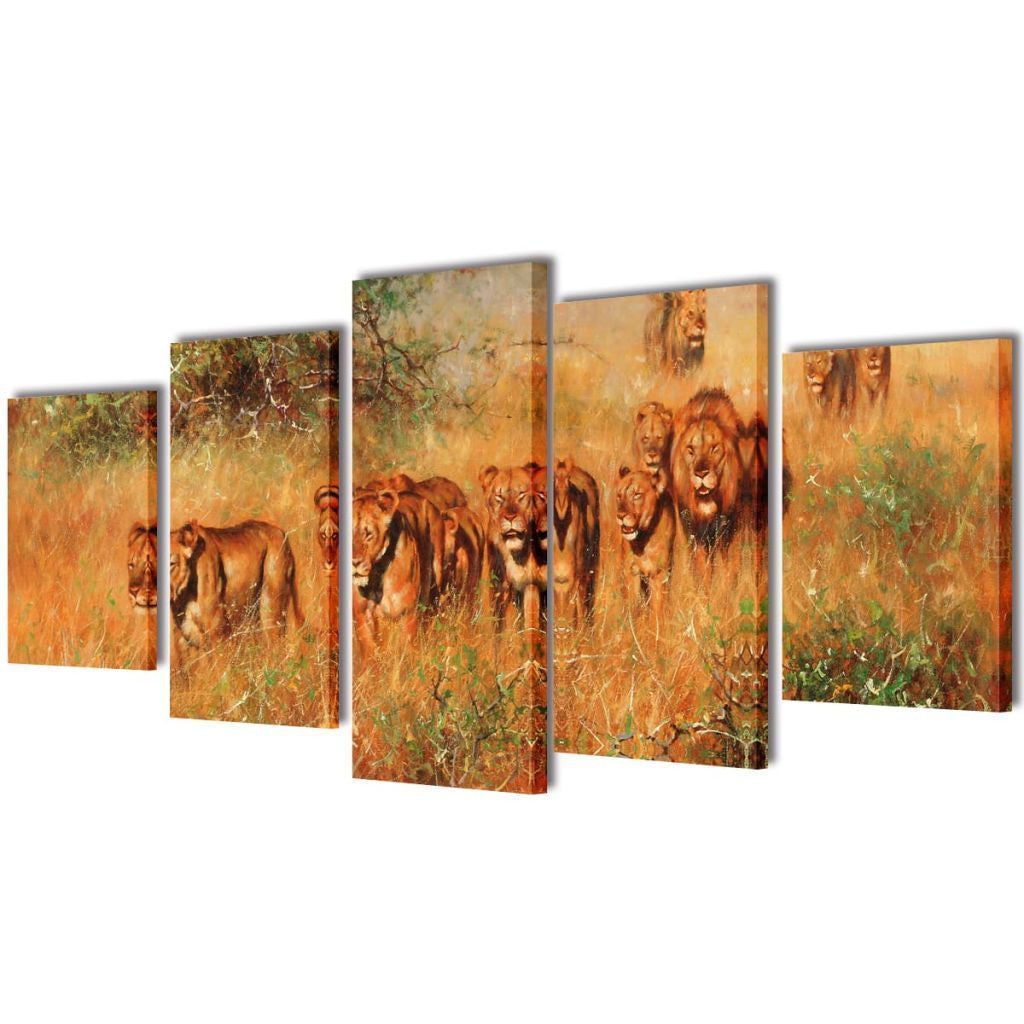 Lions Canvas Wall Print Set - 100 x 50 cm