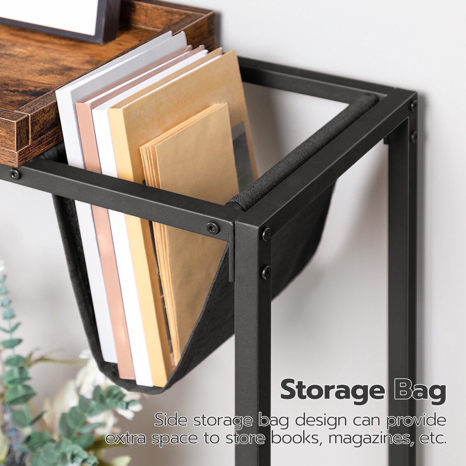 Rustic Console Table & Built In Magazine Rack
