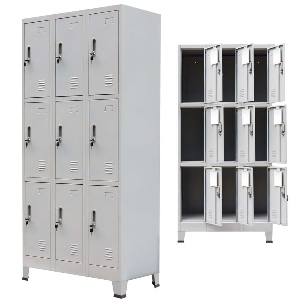 Grey Steel Locker Cabinet with 9 Compartments - 90x45x180 cm