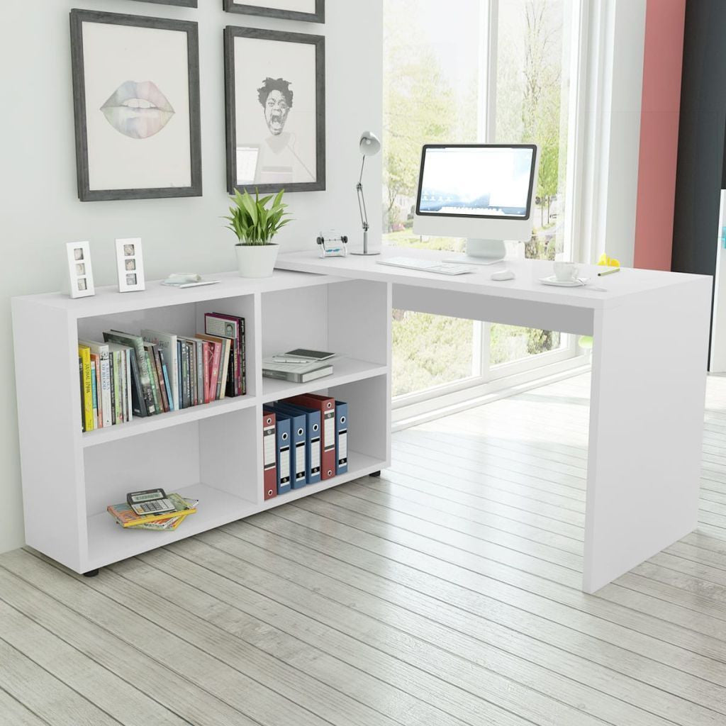 White Corner Desk with 4 Shelves