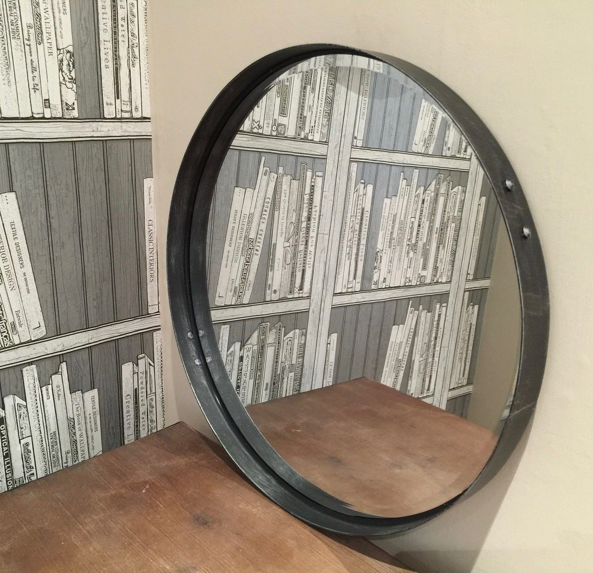 Round Urban Pewter Metal Mirror