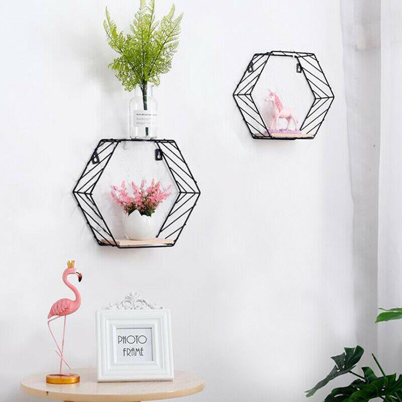 Set of 2 Stripe Hexagon Shelves