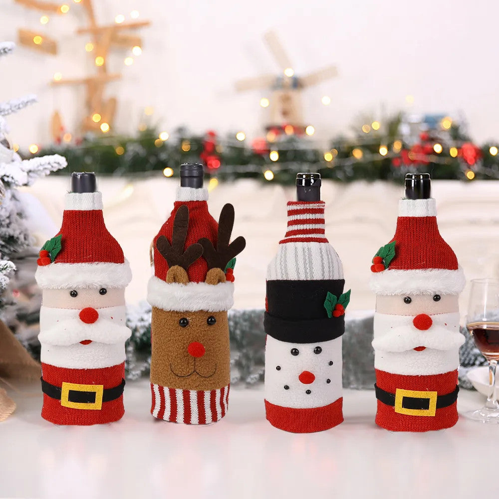 Knitted Christmas Wine Bottle Covers