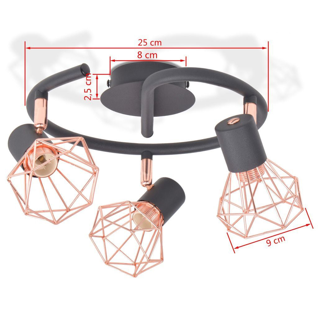 Black and Copper Ceiling Lamp with 3 Spotlights