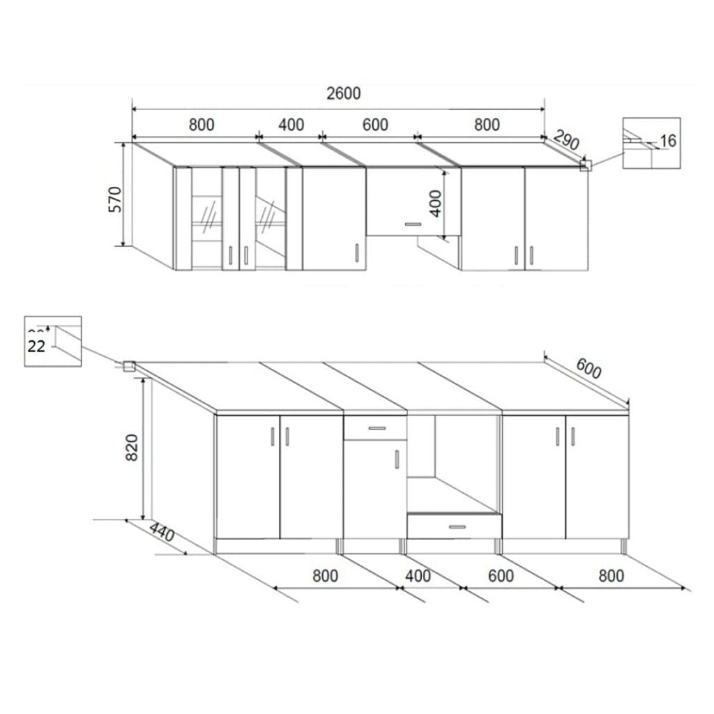 Oak Look Kitchen Cabinet Unit 8 pcs