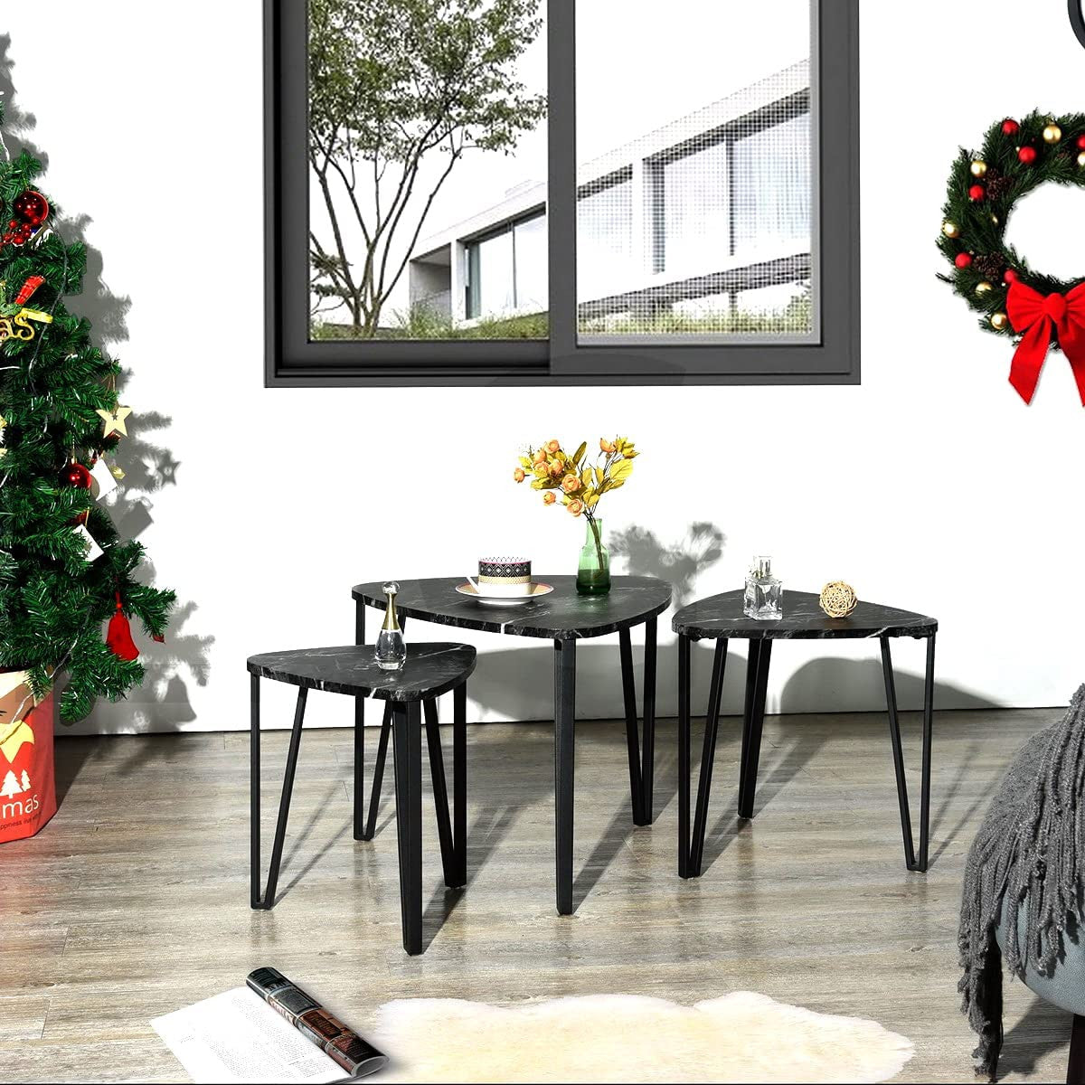 Set Of 3 Nest Marble Effect Tables