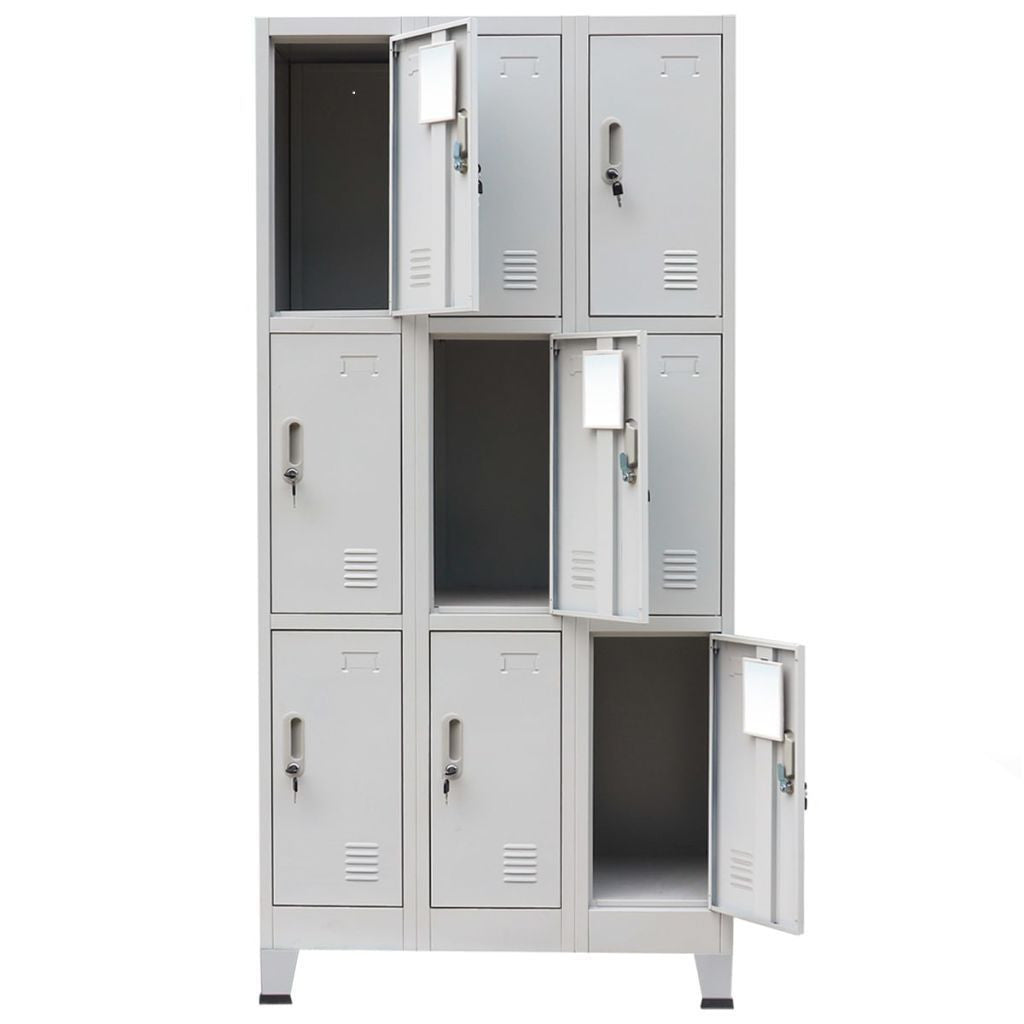 Grey Steel Locker Cabinet with 9 Compartments - 90x45x180 cm