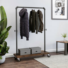 Rustic Garment Clothes Rack with Lockable Wheels