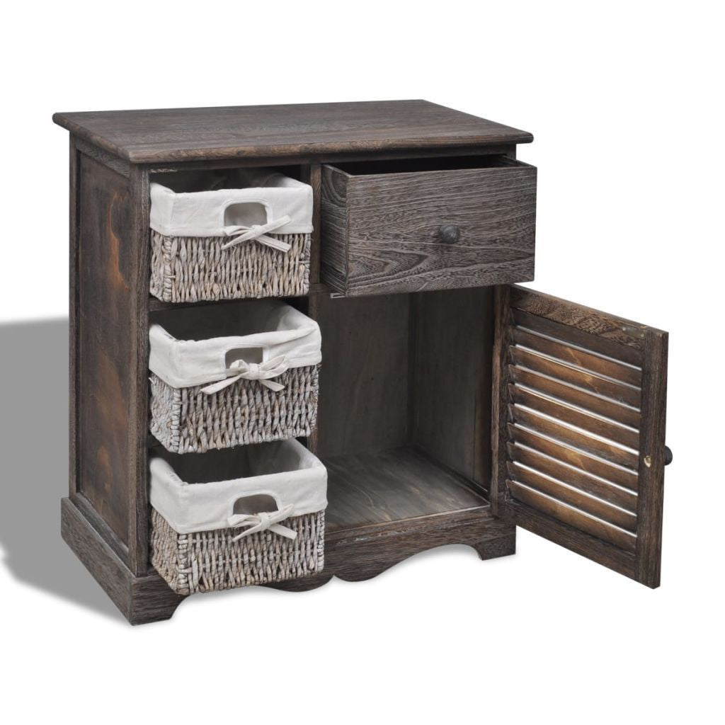 Brown Wooden Cabinet - 3 Left Weaving Baskets