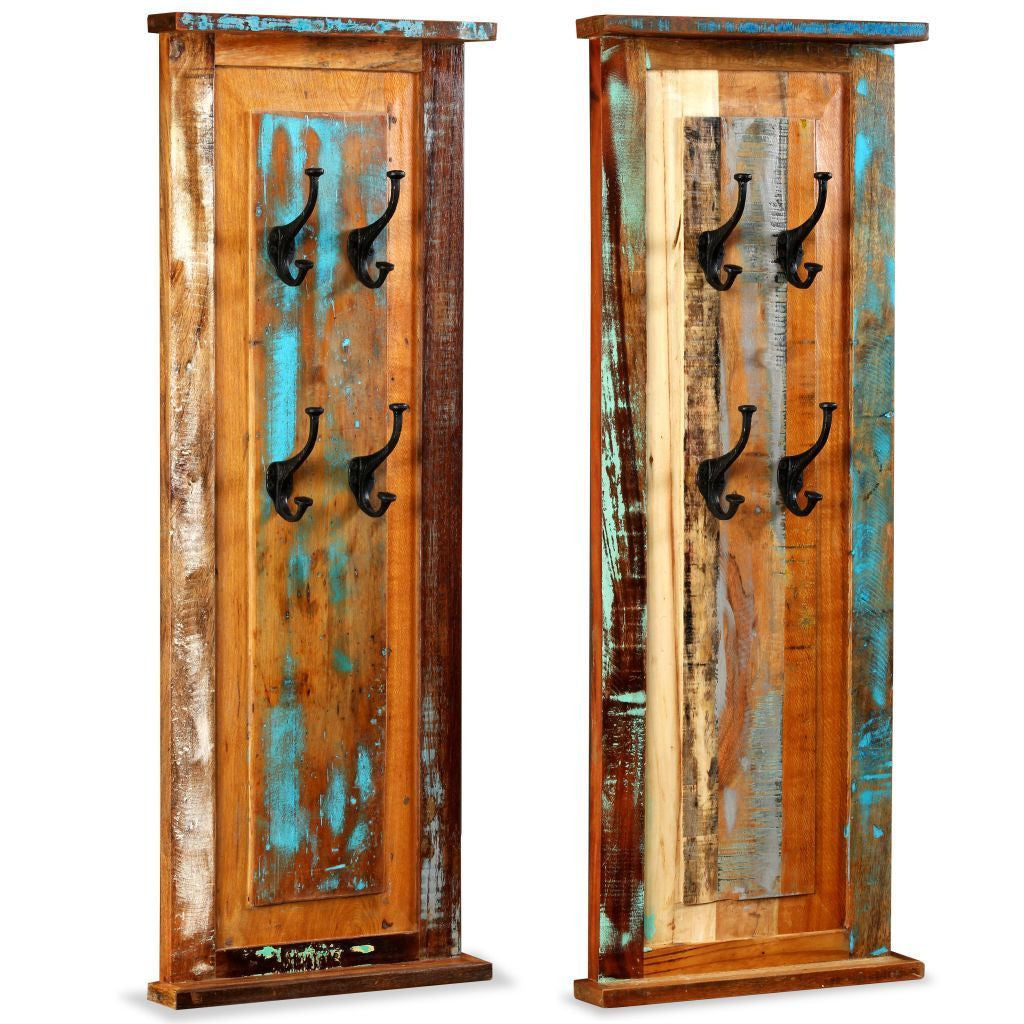 Set of 2 Solid Reclaimed Wood Coat Racks - 38x100 cm
