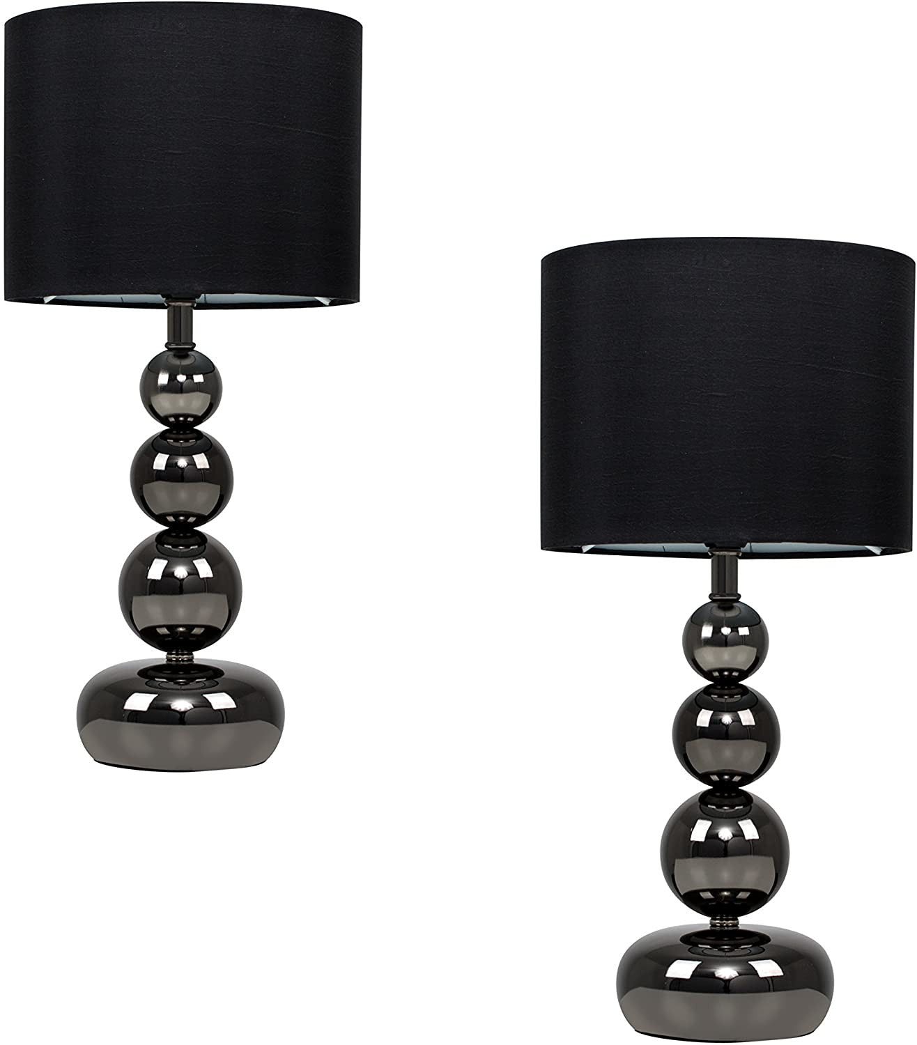 Set of 2 Black Chrome Ball Touch Table Lamps