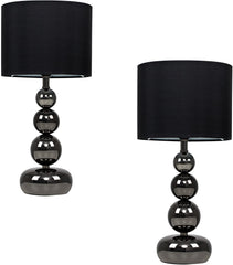 Set of 2 Black Chrome Ball Touch Table Lamps