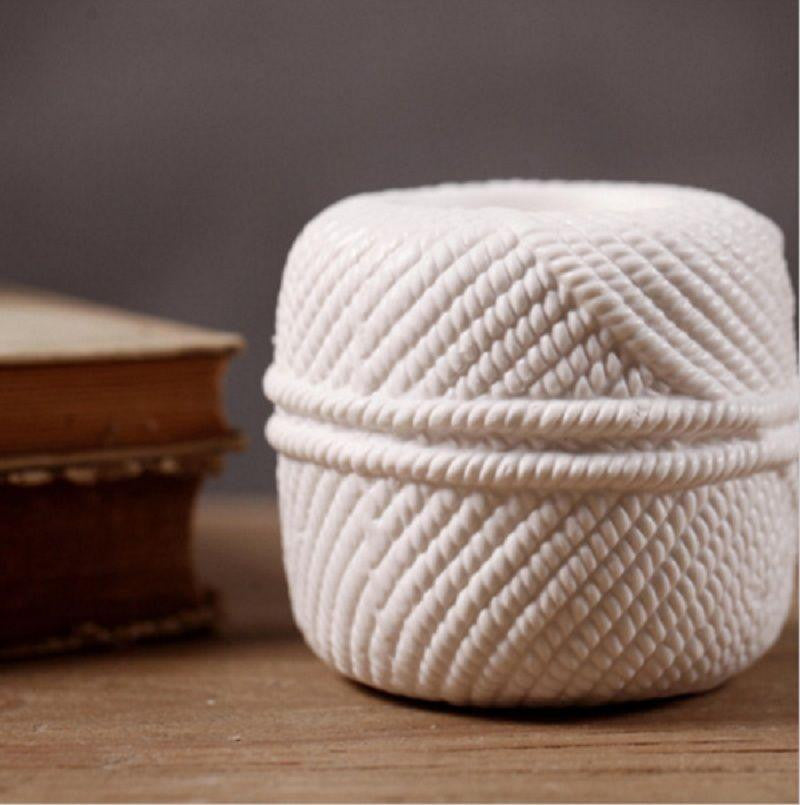 White Wool Ball Candle Light Holder