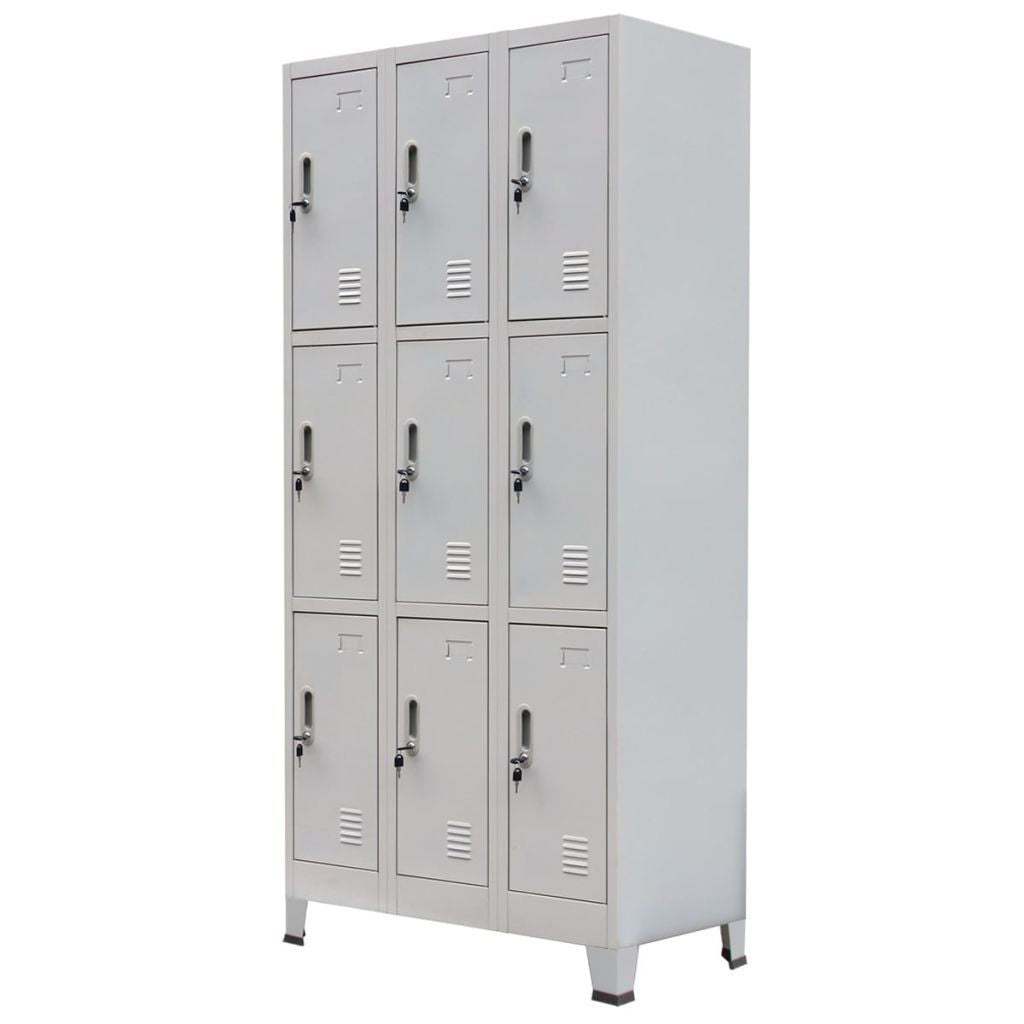 Grey Steel Locker Cabinet with 9 Compartments - 90x45x180 cm