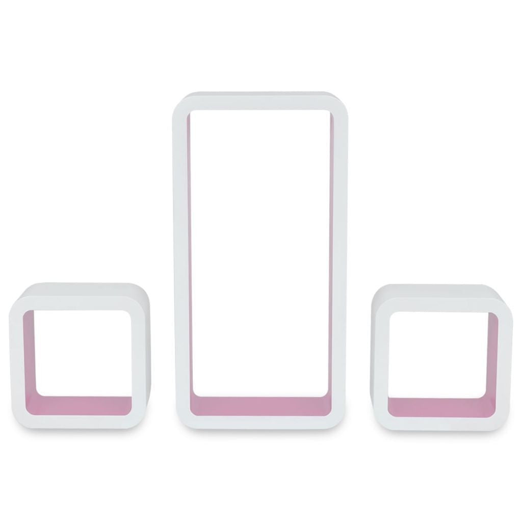 3 White & Pink Floating Wall Display Shelves