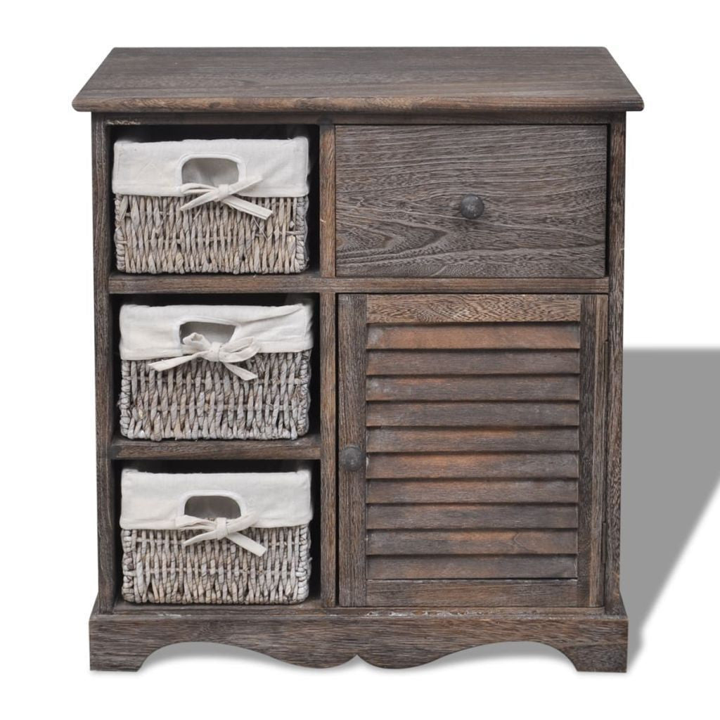 Brown Wooden Cabinet - 3 Left Weaving Baskets