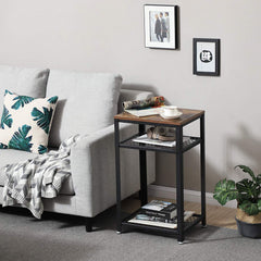 Rustic Brown Industrial Side Table with 2 Mesh Shelves