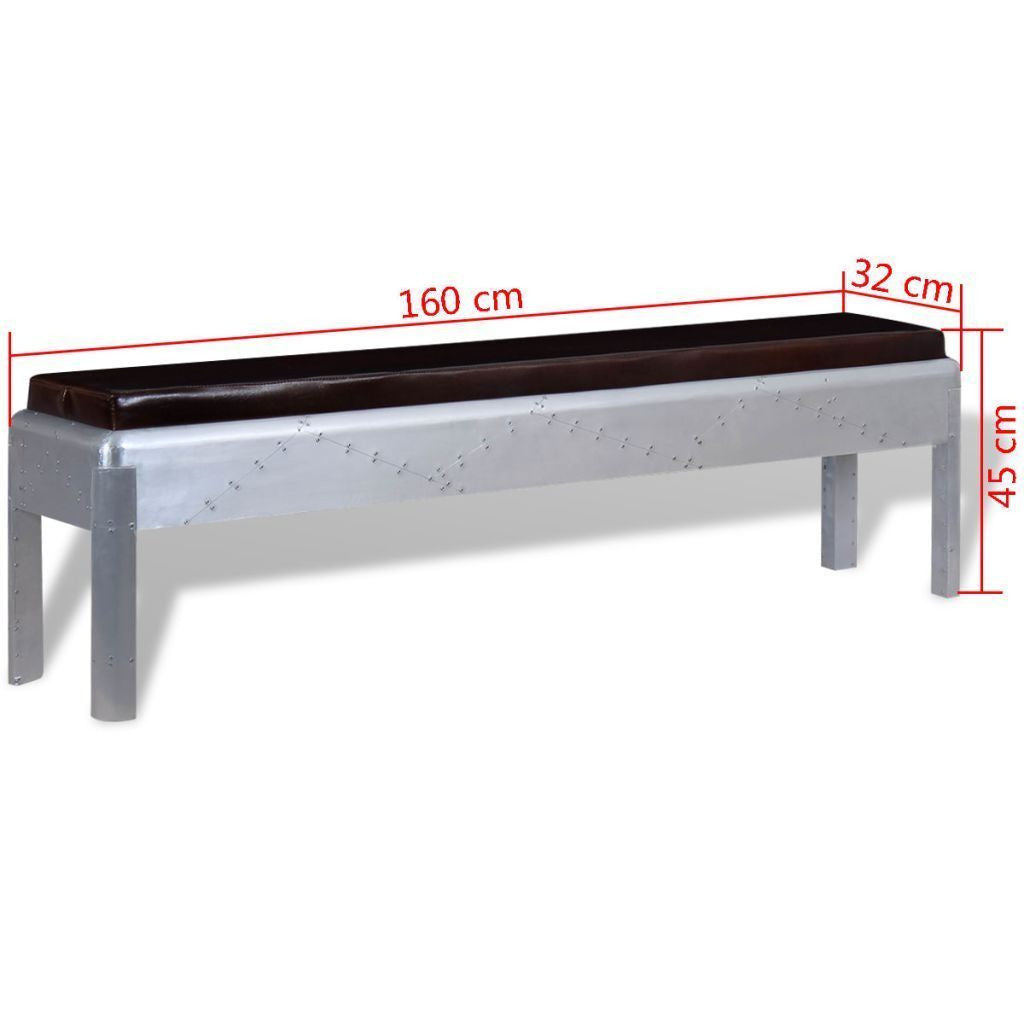 Genuine Leather Aviator Bench - 160x32x45 cm
