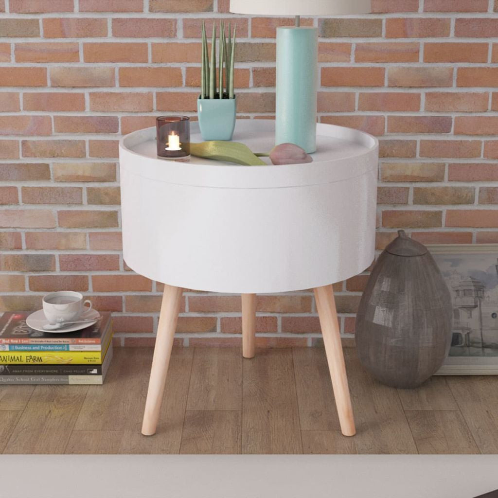 White Round Side Table with Serving Tray