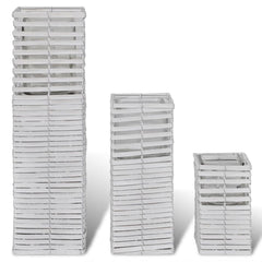 Set of 3 White Handmade Weaving Candle Holders