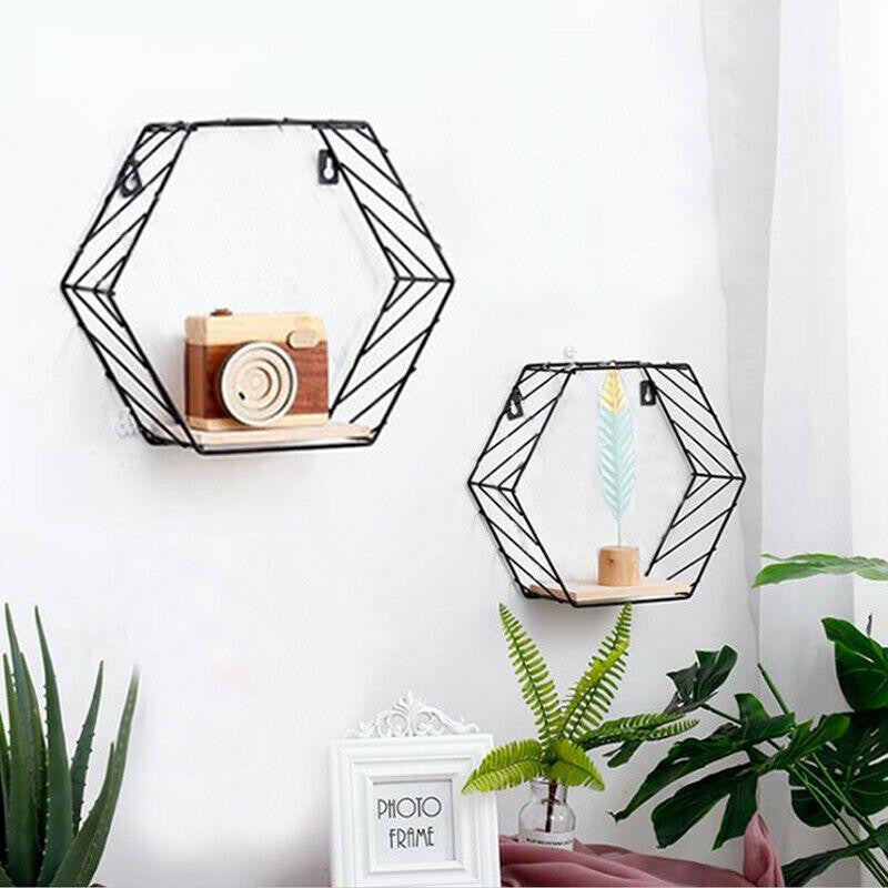 Set of 2 Stripe Hexagon Shelves