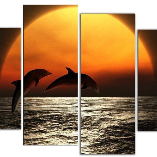 Dolphin Sunset 4 Part Canvas