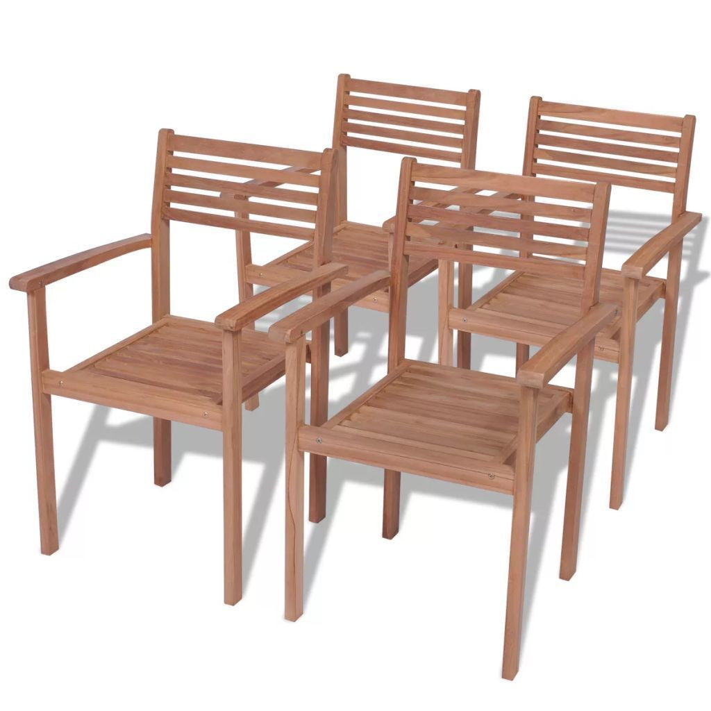 Set of 4 Teak Outdoor Stackable Chairs
