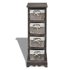 Brown Wooden Storage Rack - 4 Weaving Baskets