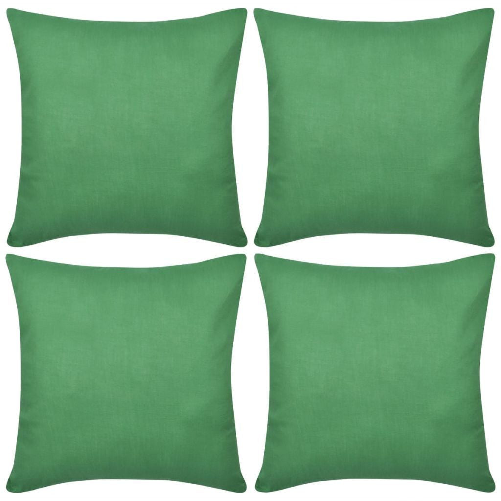 4 Green Cotton Cushion Covers 40 x 40 cm