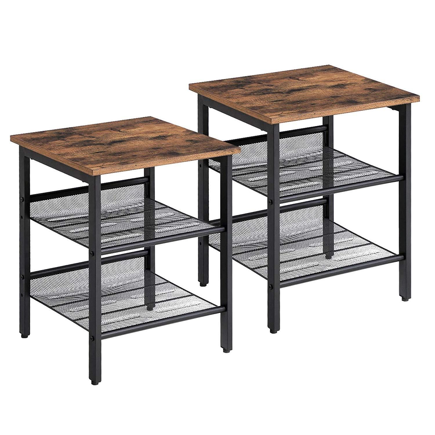 Set of 2 Rustic Brown Industrial Bedside Tables