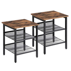 Set of 2 Rustic Brown Industrial Bedside Tables