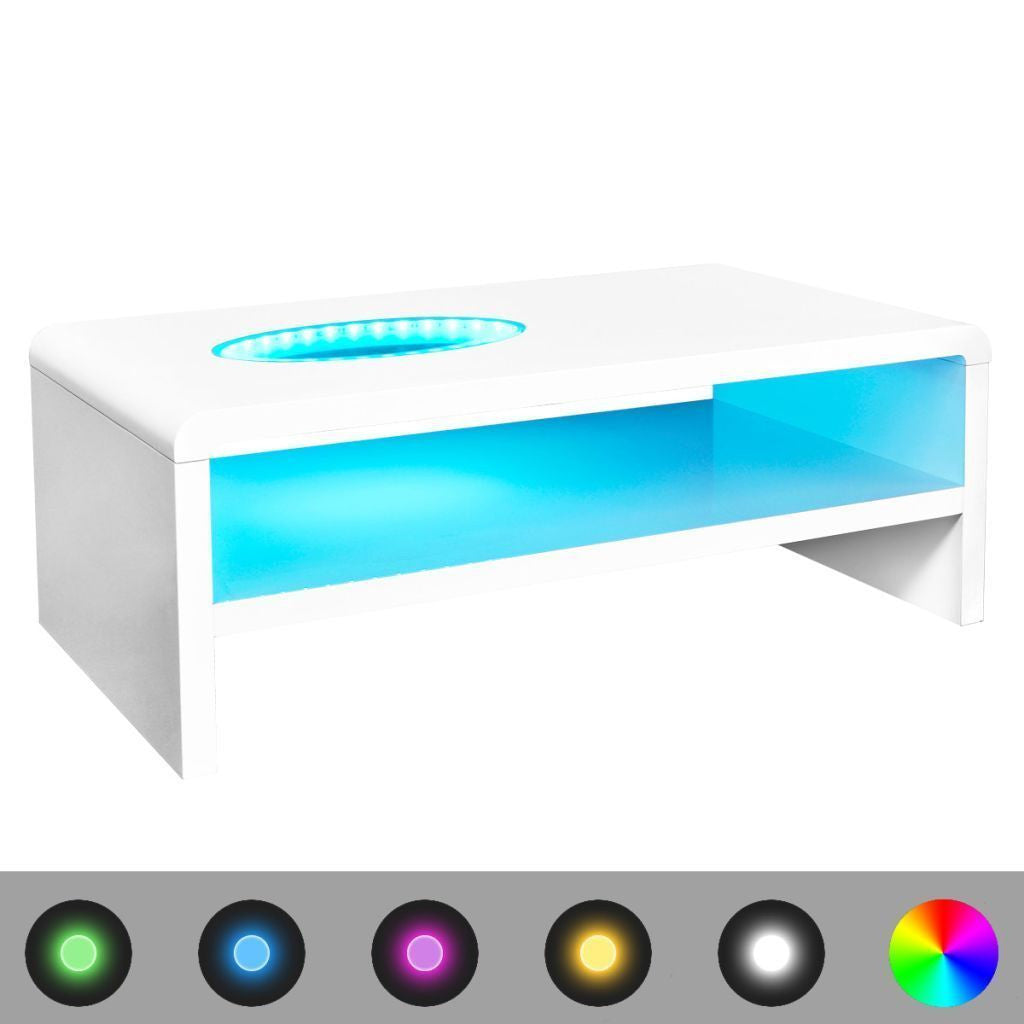 High Gloss White Coffee Table with LED Lights