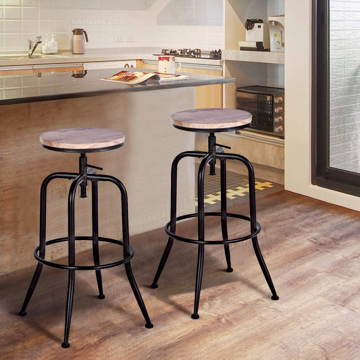 Oak Swivel Bar Stools Adjustable Height