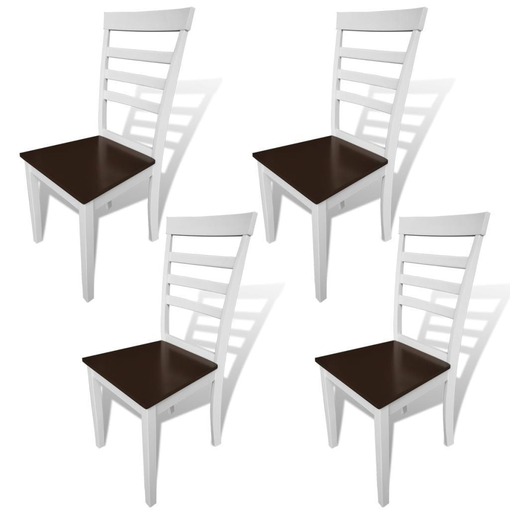 Set of 4 Solid Wooden Brown & White Dining Chairs