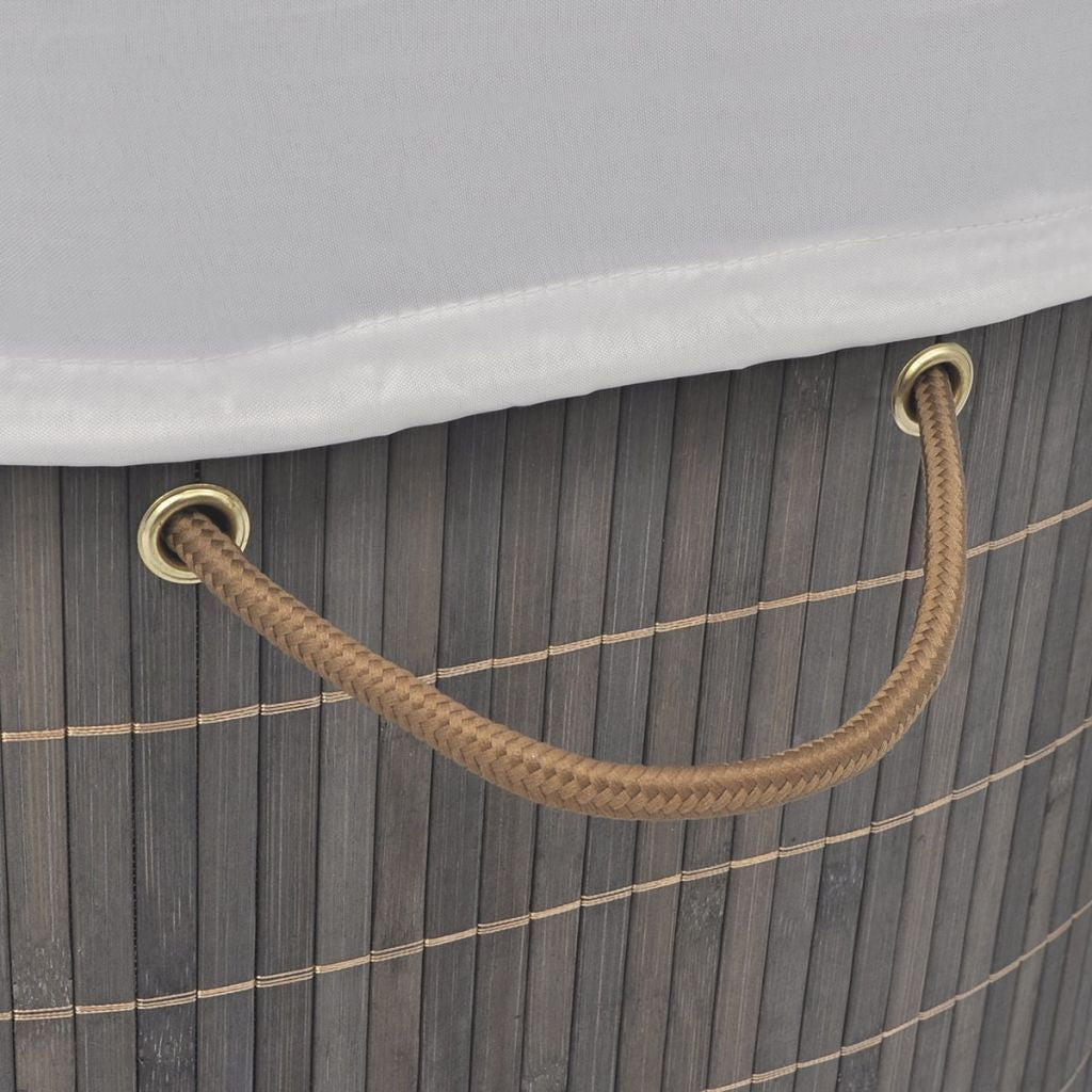 Brown Oval Bamboo Laundry Bin
