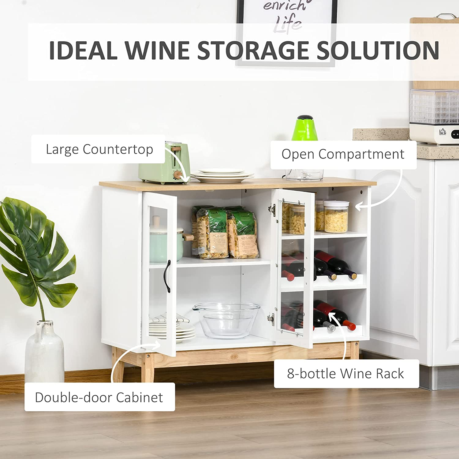 White & Oak Storage Wine Cabinet