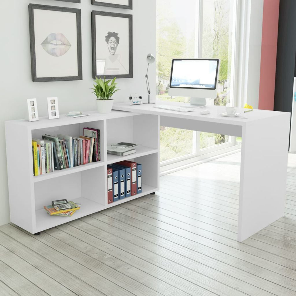 White Corner Desk with 4 Shelves