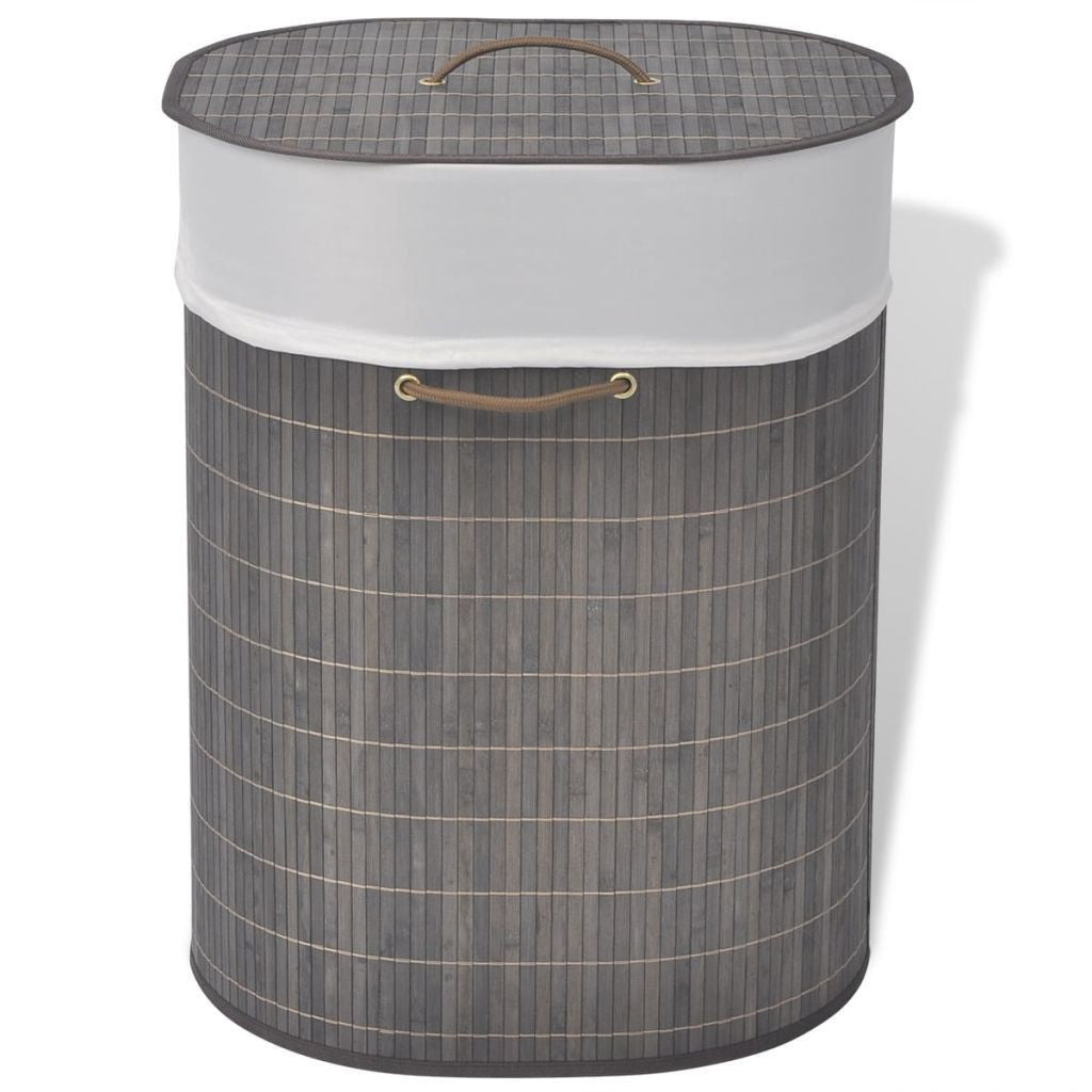 Brown Oval Bamboo Laundry Bin