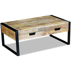 Solid Mango Wood Coffee Table with 2 Drawers