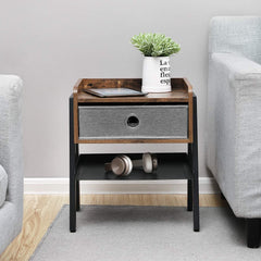 Grey Fabric Rustic Bedside Table