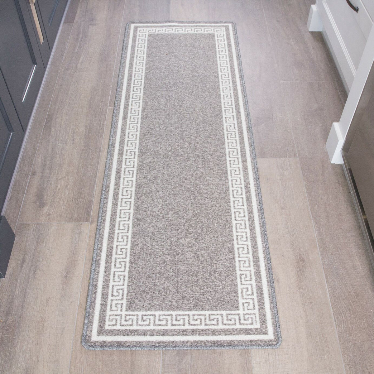 Grey Greek Border Runner Rug