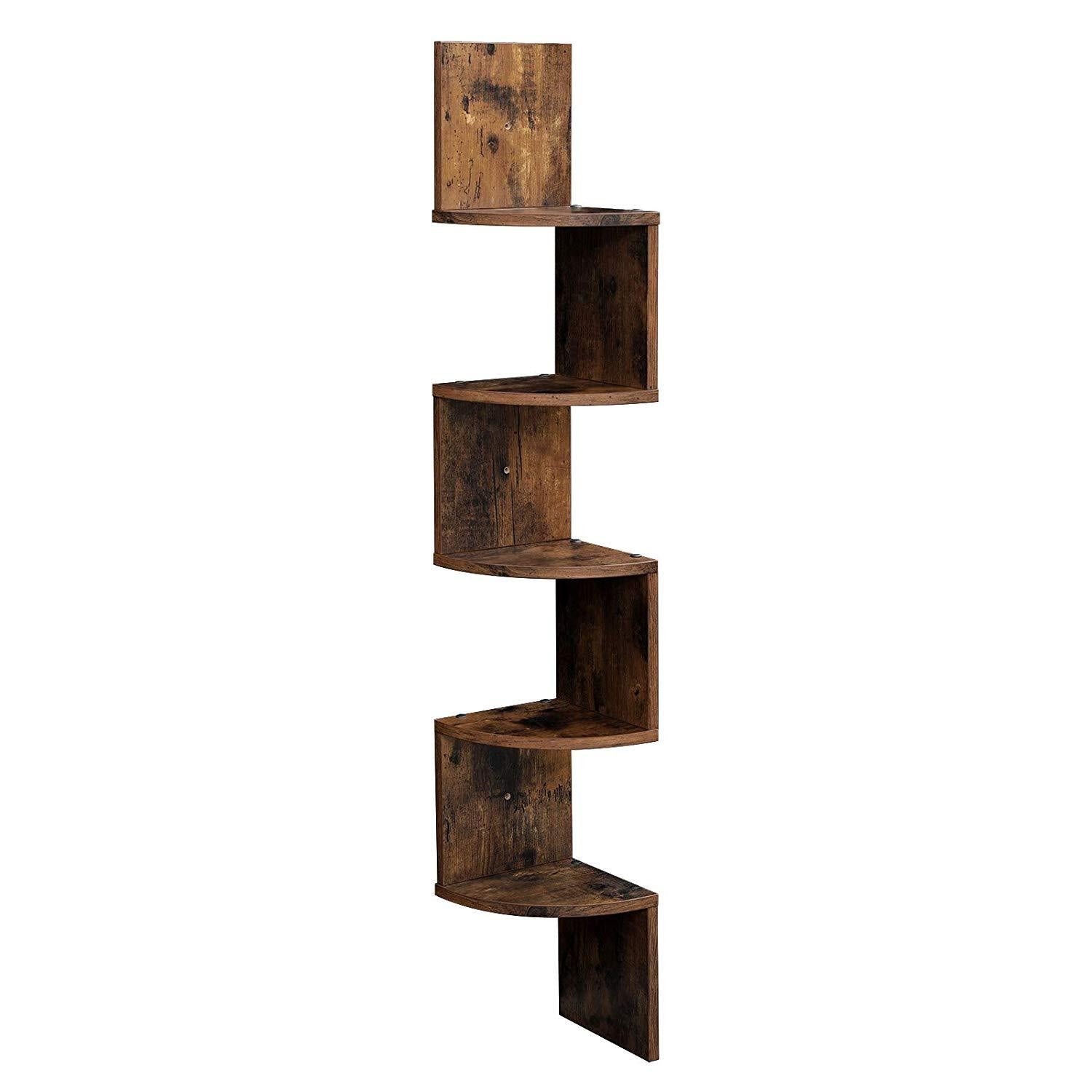 Rustic 5 Tier Snaking Corner Wall Shelves