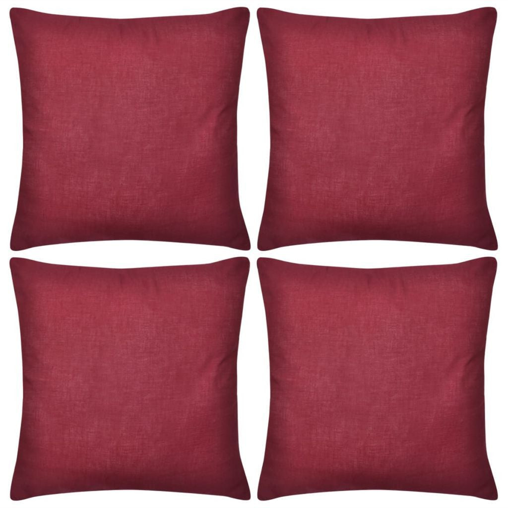 4 Burgundy Cotton Cushion Covers 50 x 50 cm