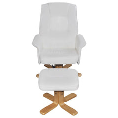 White Leather TV Armchair with Foot Stool