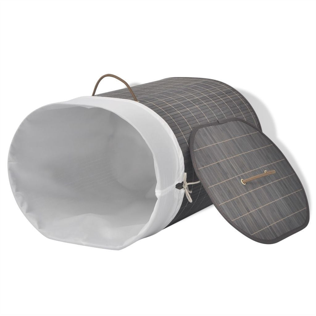 Brown Oval Bamboo Laundry Bin